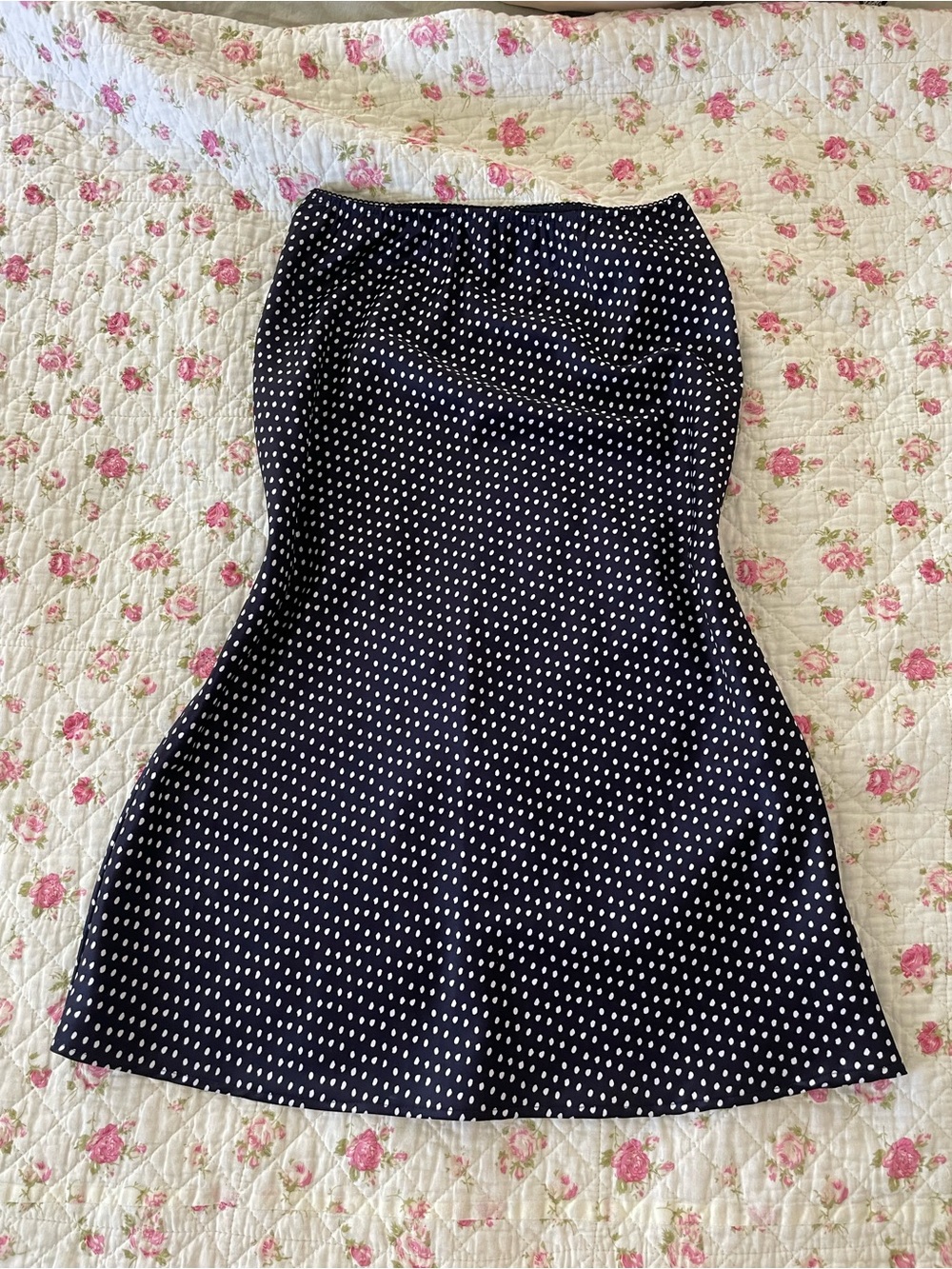 Vintage Aqua Polka Dot Midi Skirt Satin Medium/Large